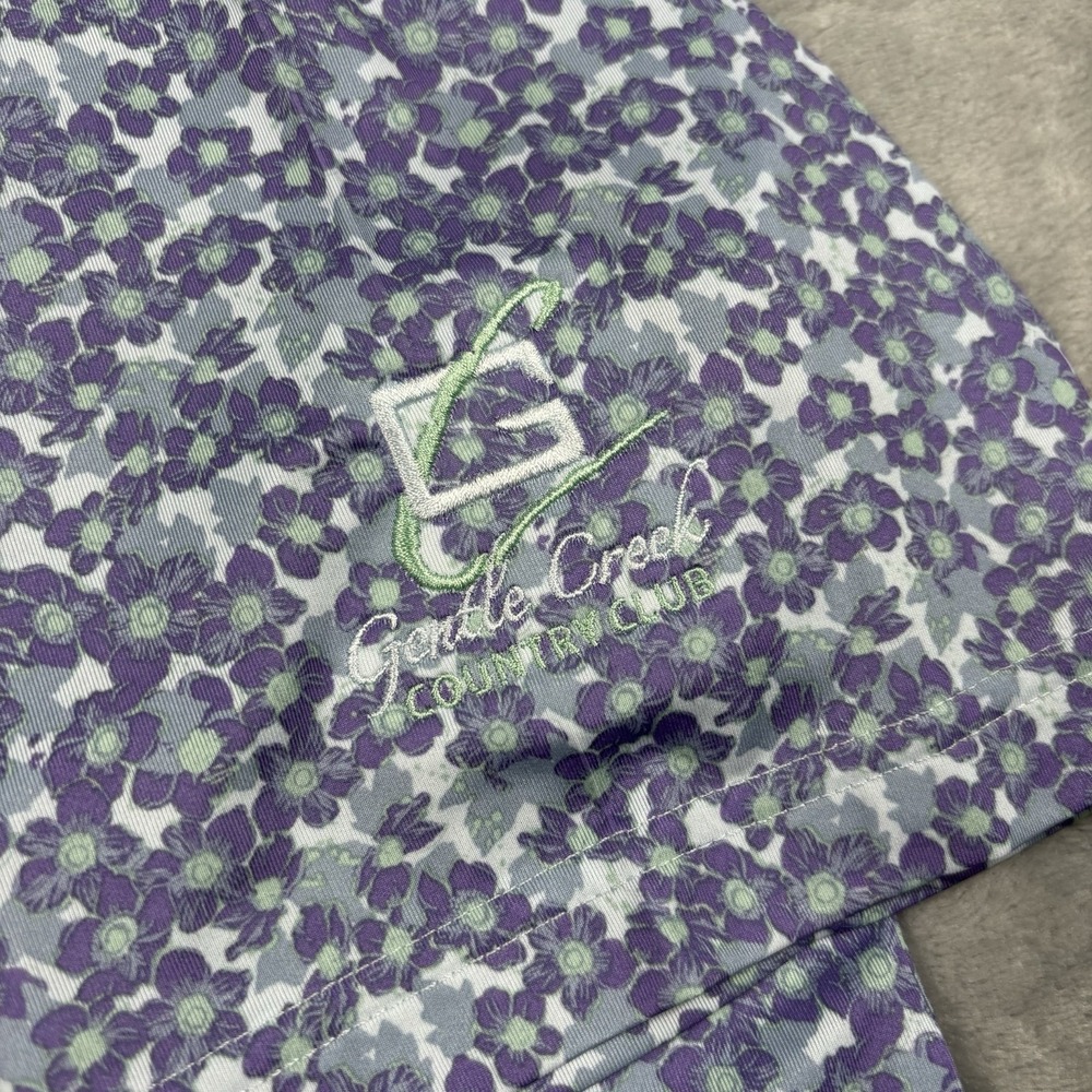 FootJoy Polo Shirt Mens Large Primrose Print Lisle Purple Floral Loud Golf - Picture 2 of 8